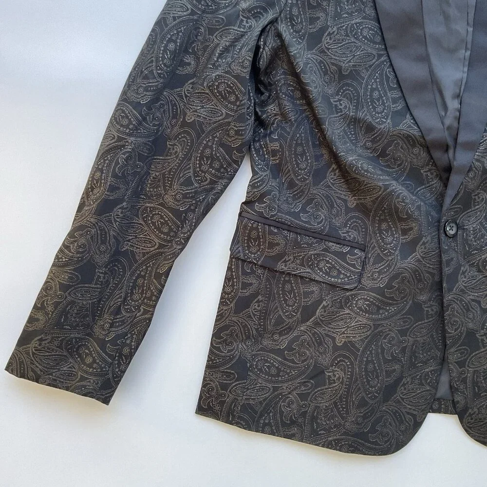 Guess Men’s Regular Blazer Paisley Printed Allover In Black Size M